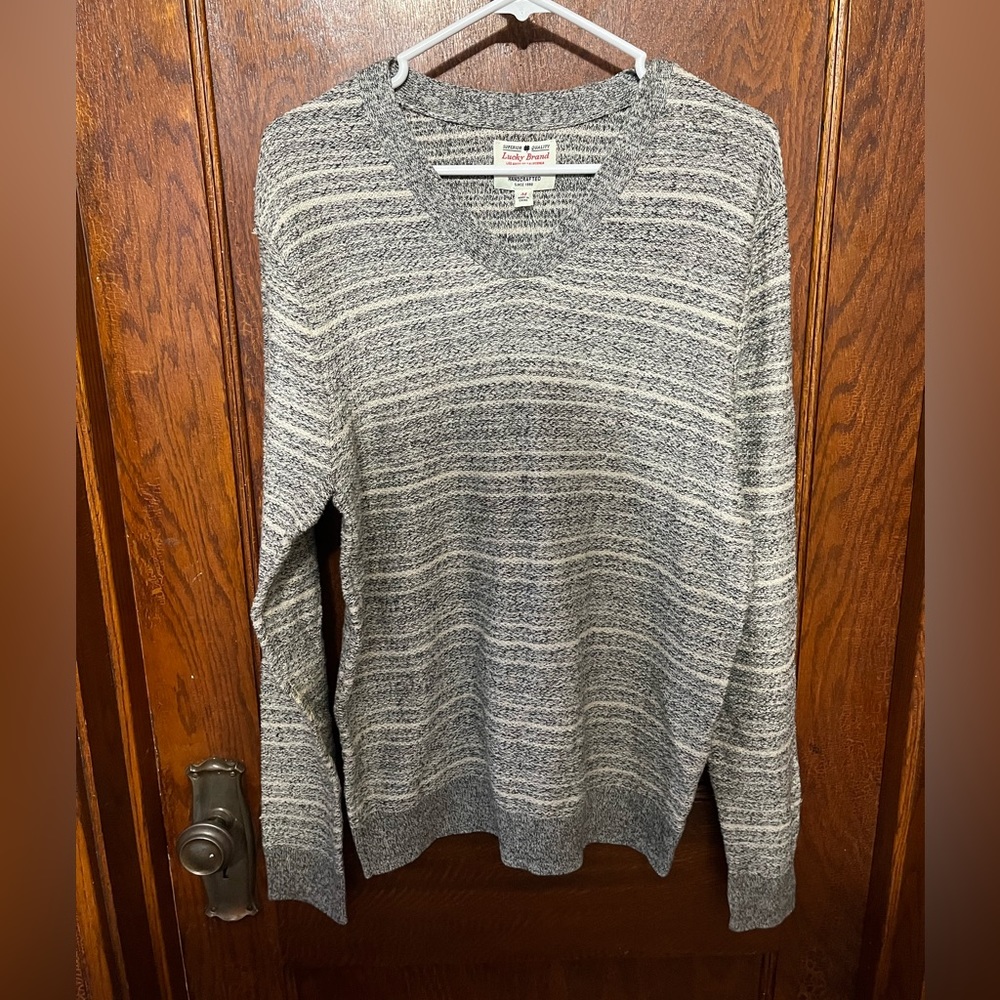 Lucky brand gray striped sweater NWT size m